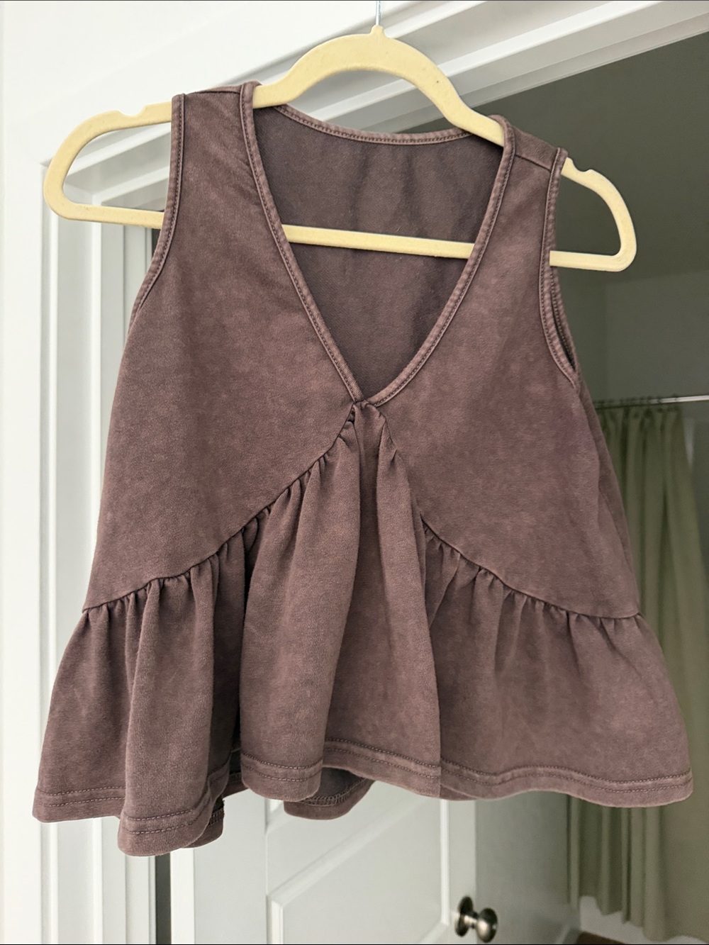 SHEIN Brown V-Neck Ruffle Tiered Tank Top